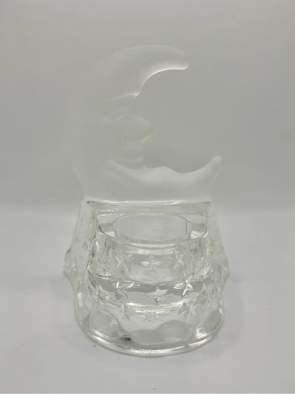 Vintage PartyLite Celestial Crescent Moon & Stars Glass Votive Holder